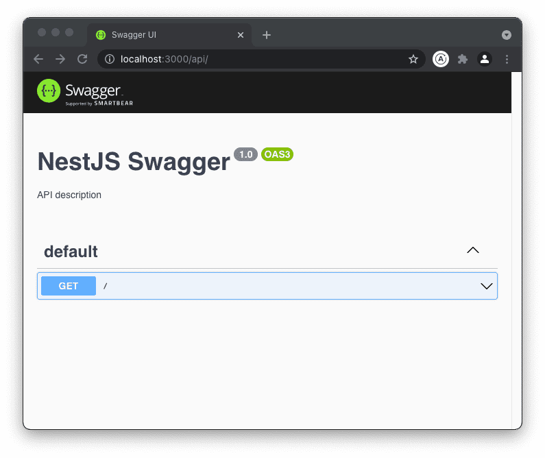 Swagger API after initial setup