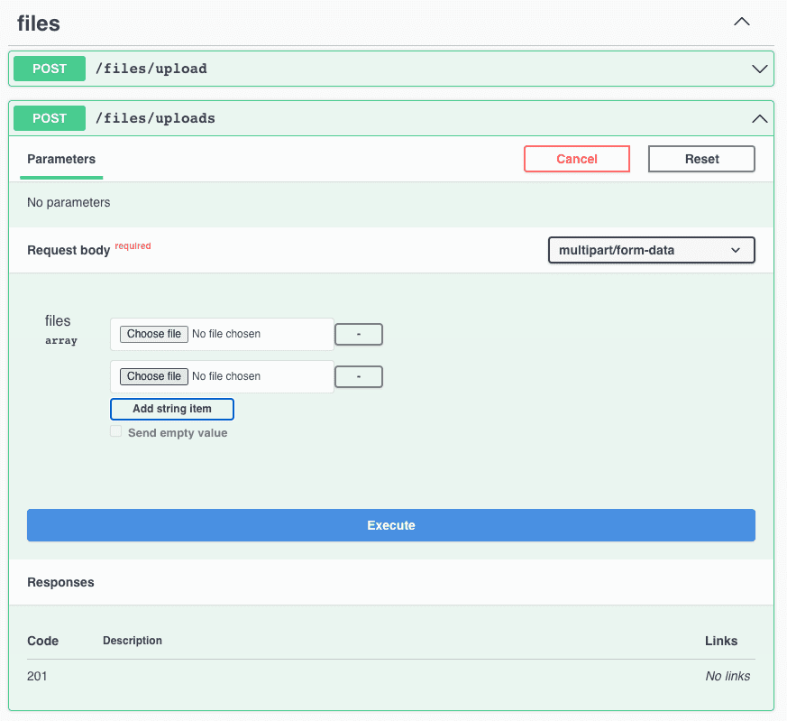 Upload array of files with Swagger types